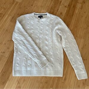 Wallin & Bros Men’s Ivory Cable Knit Crewneck Sweater 100% Lambswool Size L